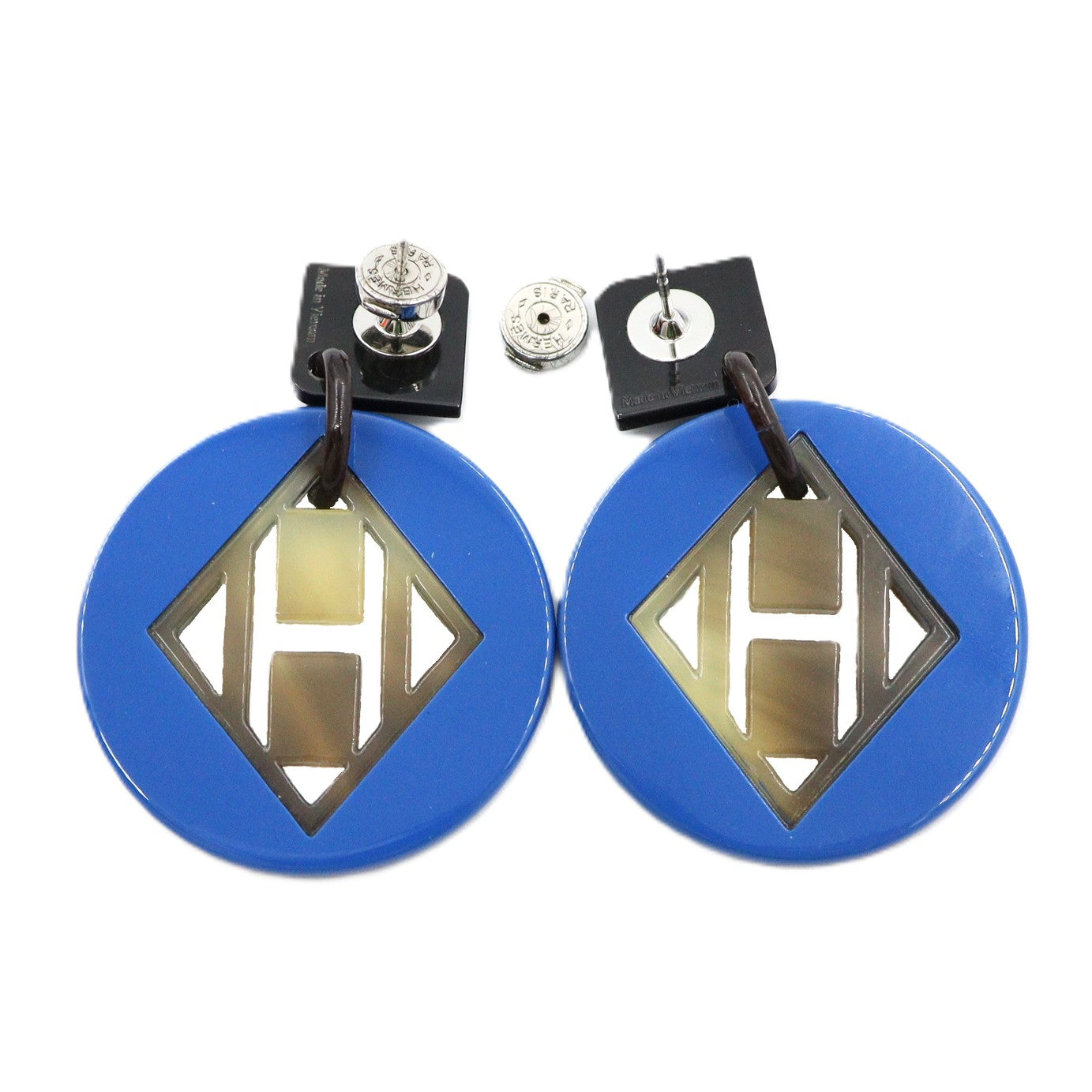 Hermes H logo Buffalo Horn Earrings
