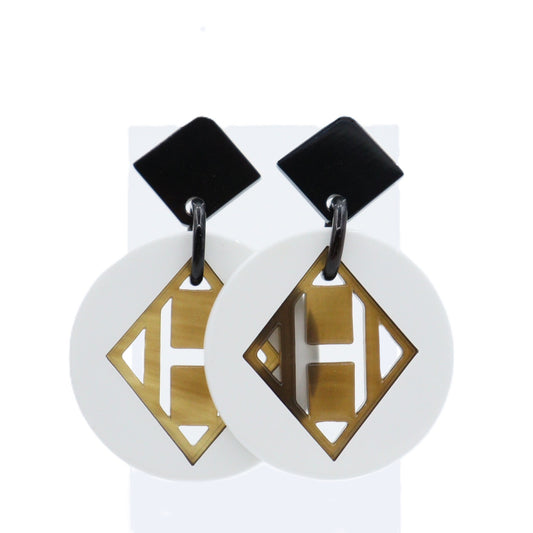 Hermes H Logo Buffalo Horn Earrings