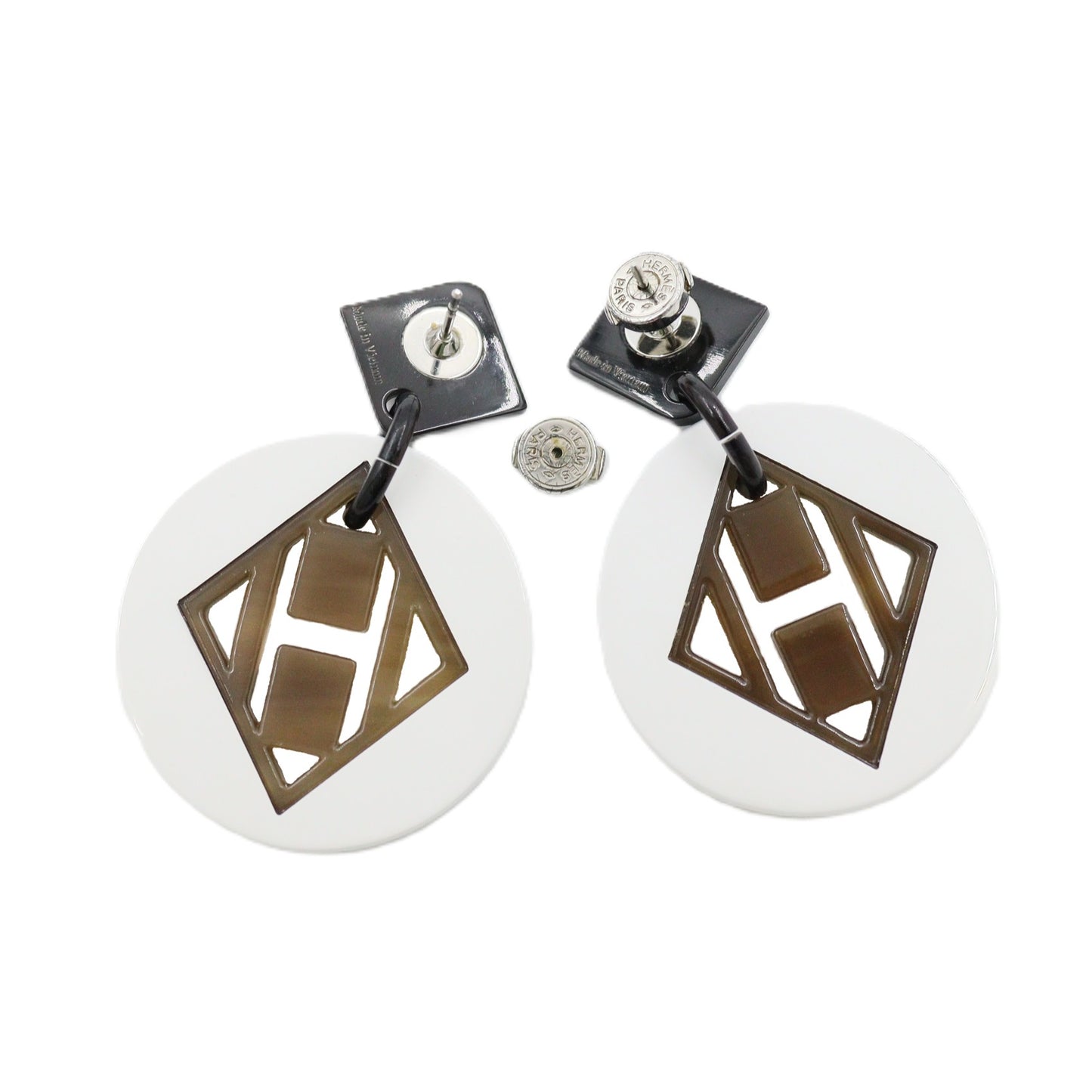 Hermes H Logo Buffalo Horn Earrings